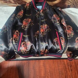 Zara Black Bomber Jacket with Red Embroidery